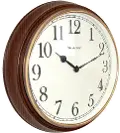 15 Inch Round Brown Wood-Look Wall Clock with Gold Bezel