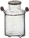 DE3876/GLSVASE 5 Inch Glass Vase with Metal Frog Lid and Handles