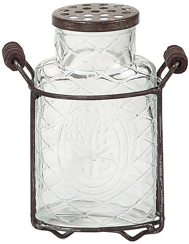 5 Inch Glass Vase with Metal Frog Lid and Handles