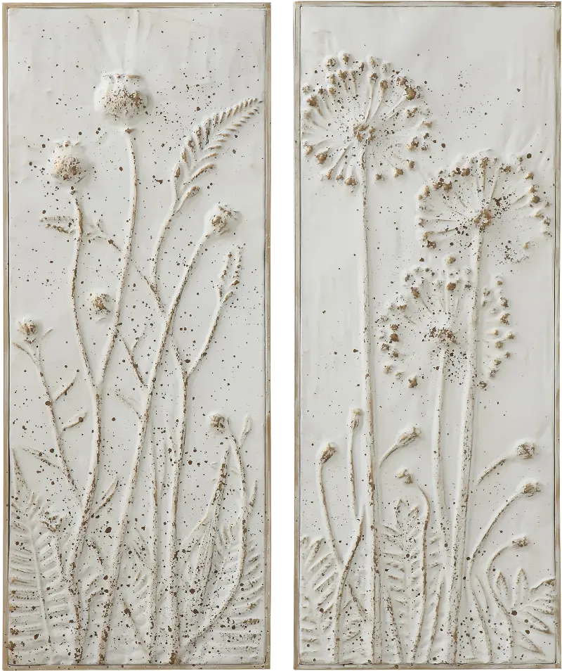 Assorted Distressed White Embossed Flower Metal Wall Decor