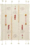 DF1631/CRMTHROW Cream Embroidered Throw Blanket with Tassels and Applique