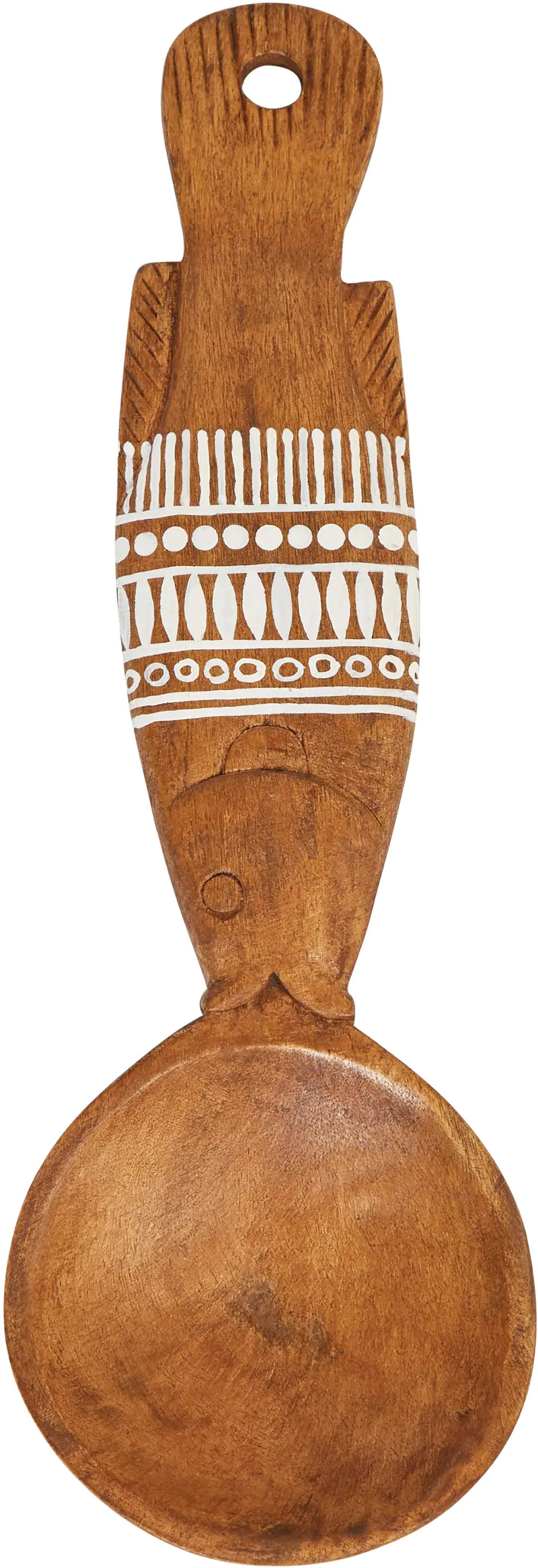 Mango Wood Fish Shaped Spoon with White Pattern