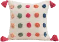 DF2412/MULTIPLLW Multi Color Tufted Dots Woven Cotton Throw Pillow with Tassels
