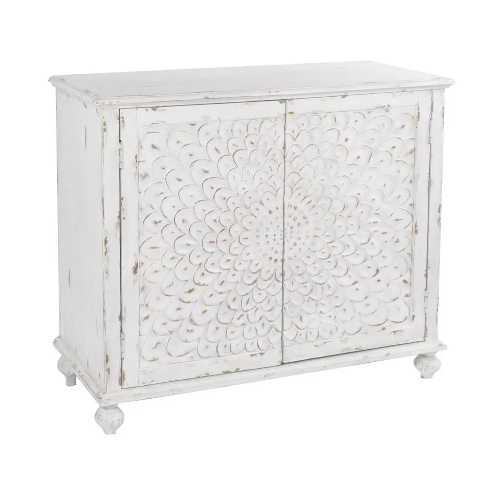 Distressed White Carved Door Chest - Modern Eclectic-1
