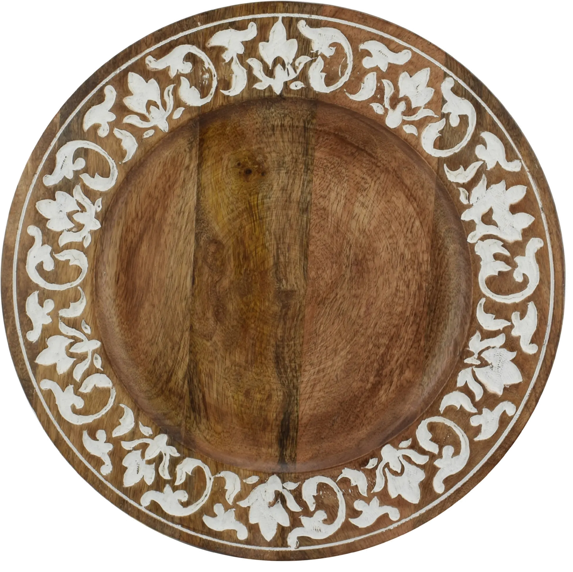 Brown Mango Wood Carved Charger-1