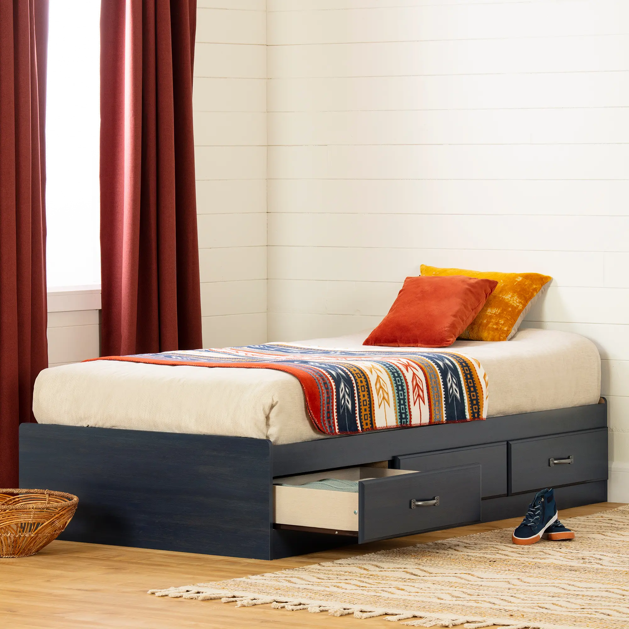 12726 Asten Contemporary Blue Twin Storage Platform Bed - South Shore-2