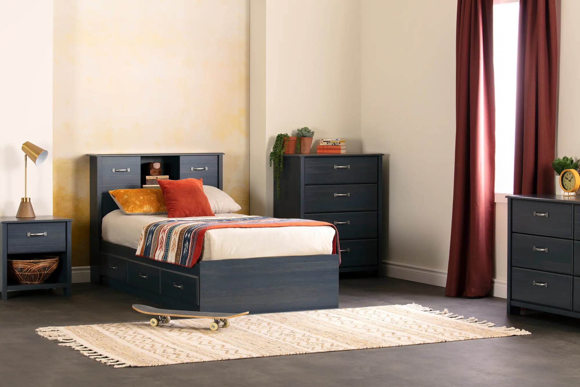 12726 Asten Contemporary Blue Twin Storage Platform Bed - South Shore-3