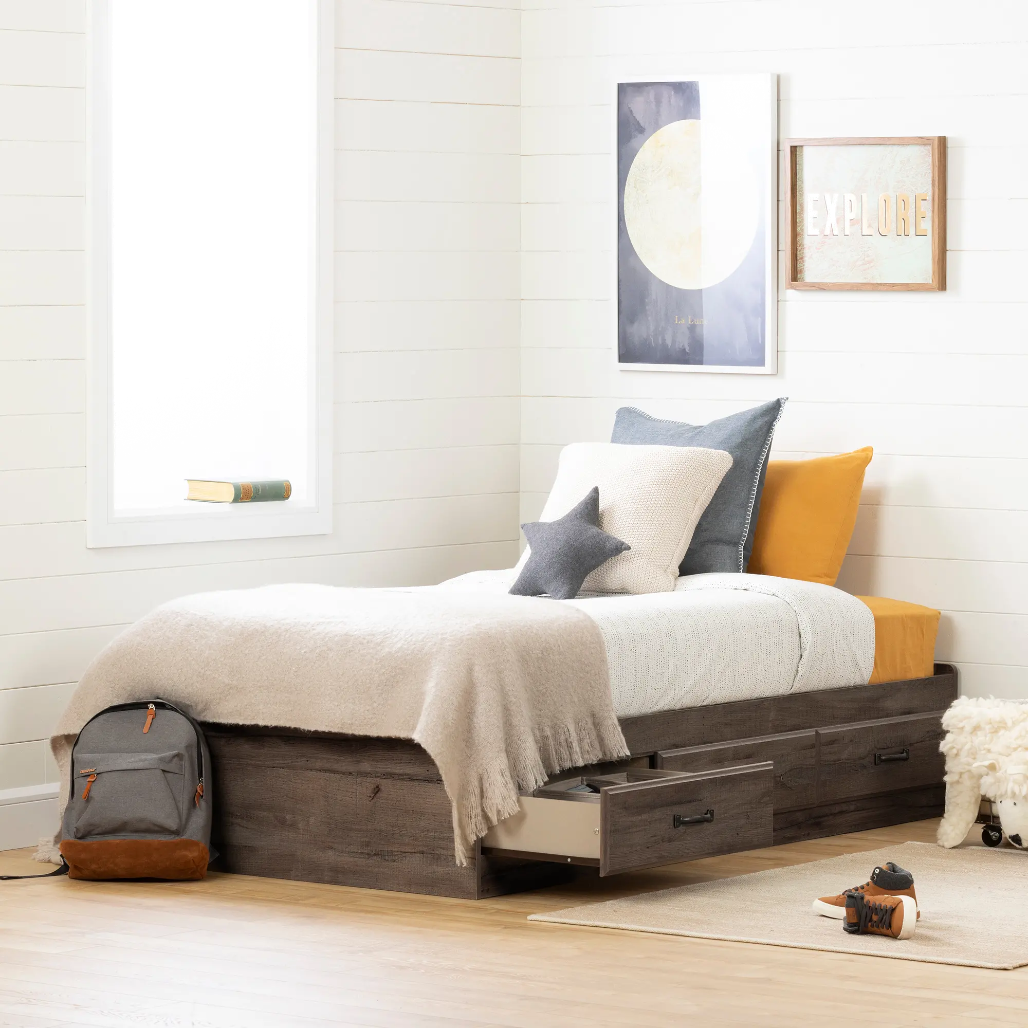 12733 Asten Contemporary Fall Oak Twin Storage Platform Bed - South Shore-2