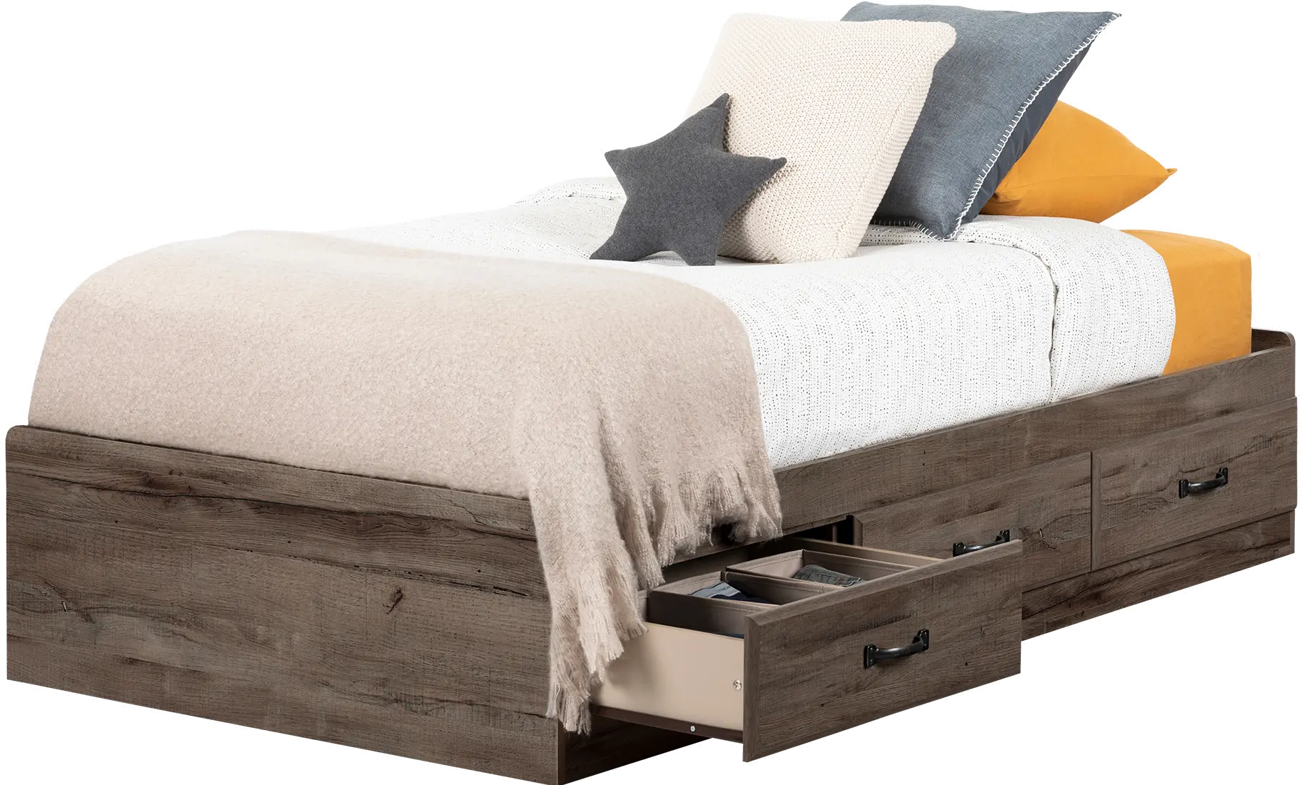 12733 Asten Contemporary Fall Oak Twin Storage Platform Bed - South Shore-1
