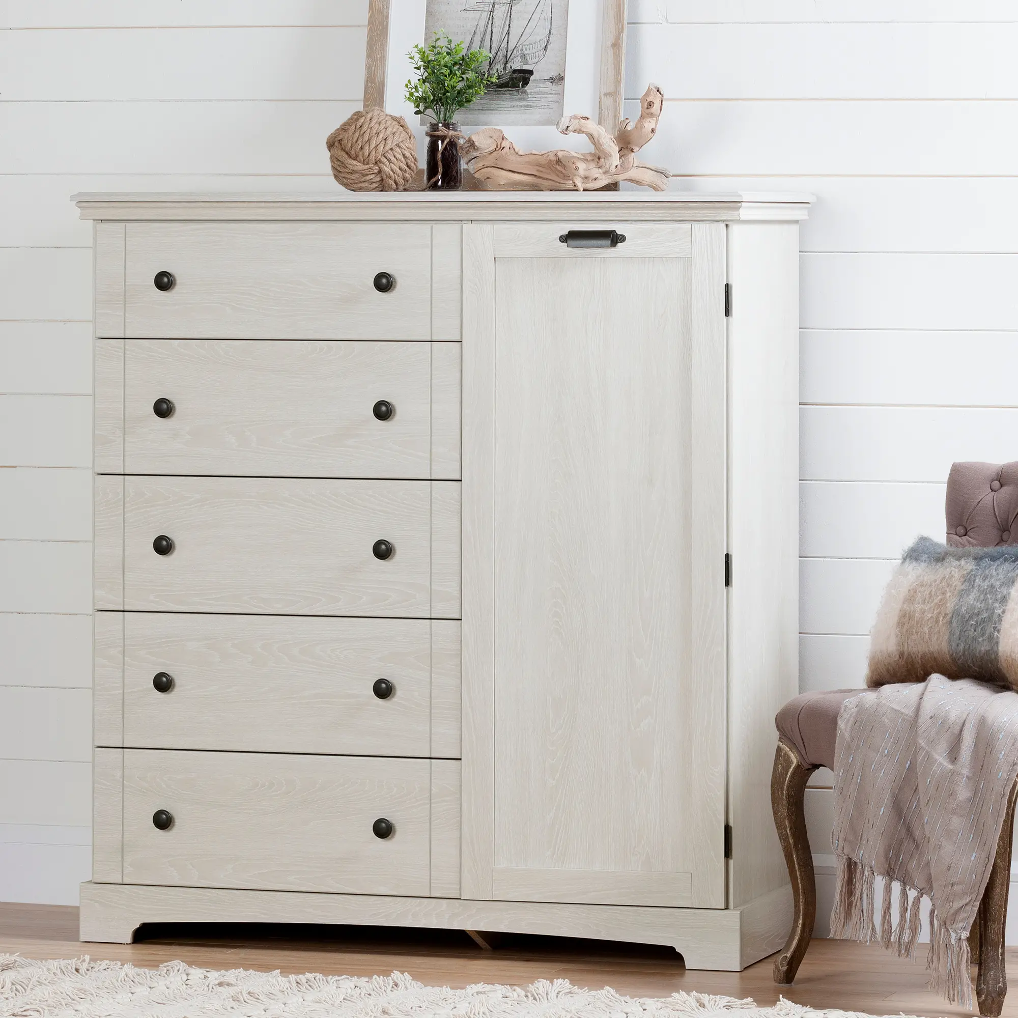 12756 Lilak Winter Oak White Door Chest with Drawers - South Shore-2