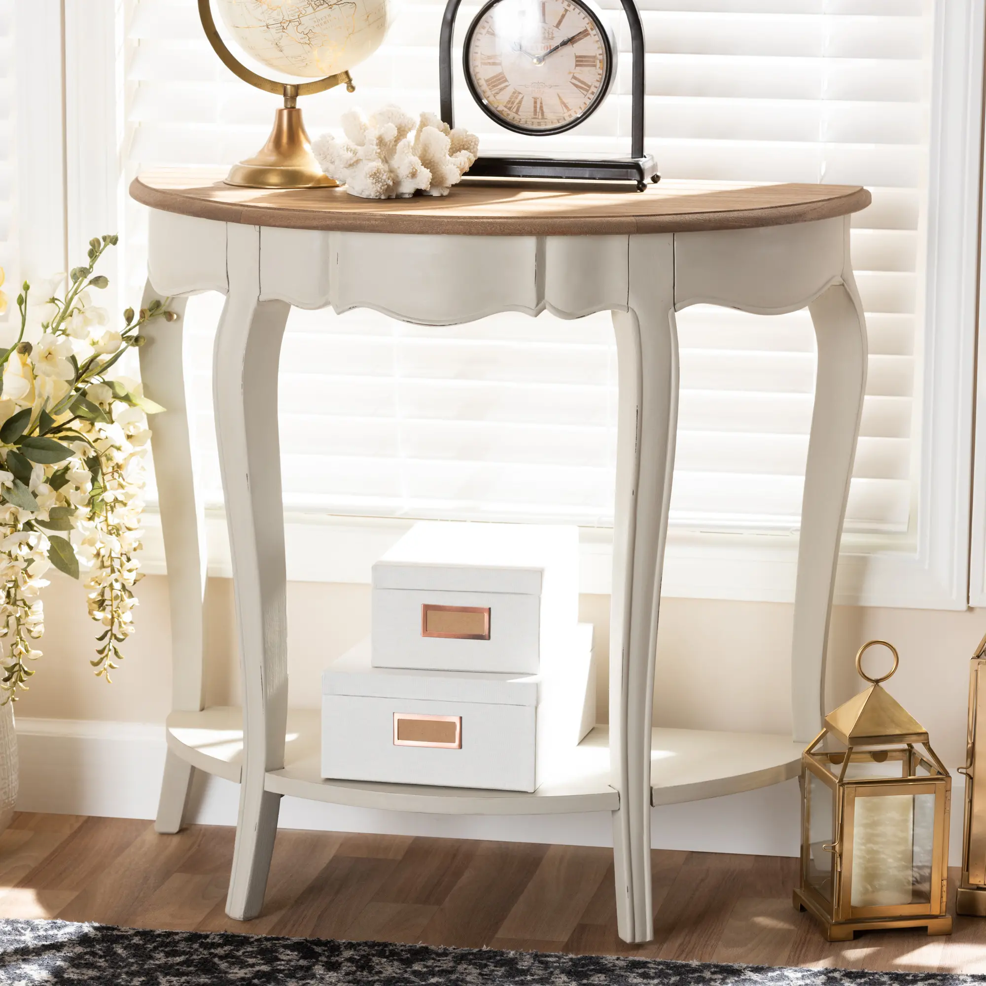 148-8187-RCW Country Cottage Farmhouse White and Natural Brown Sofa Table --1