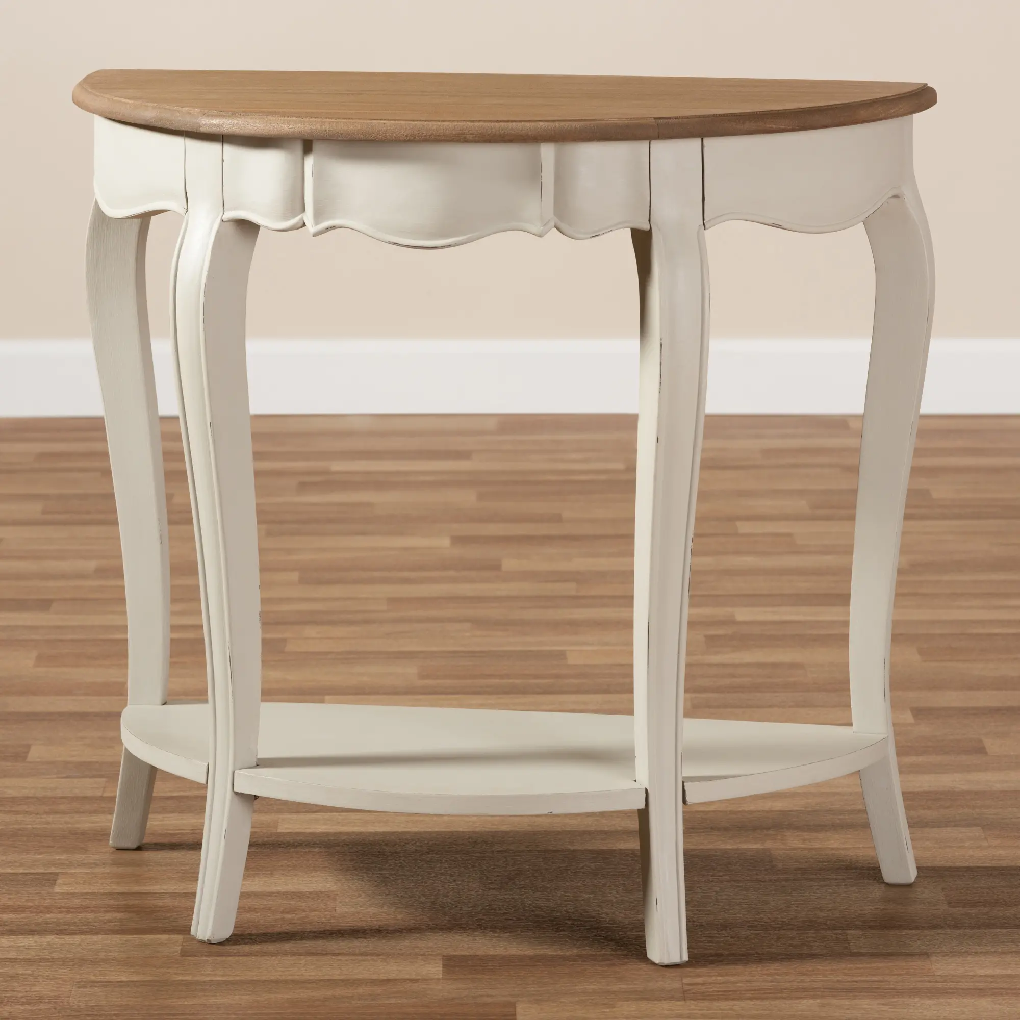 148-8187-RCW Country Cottage Farmhouse White and Natural Brown Sofa Table --2