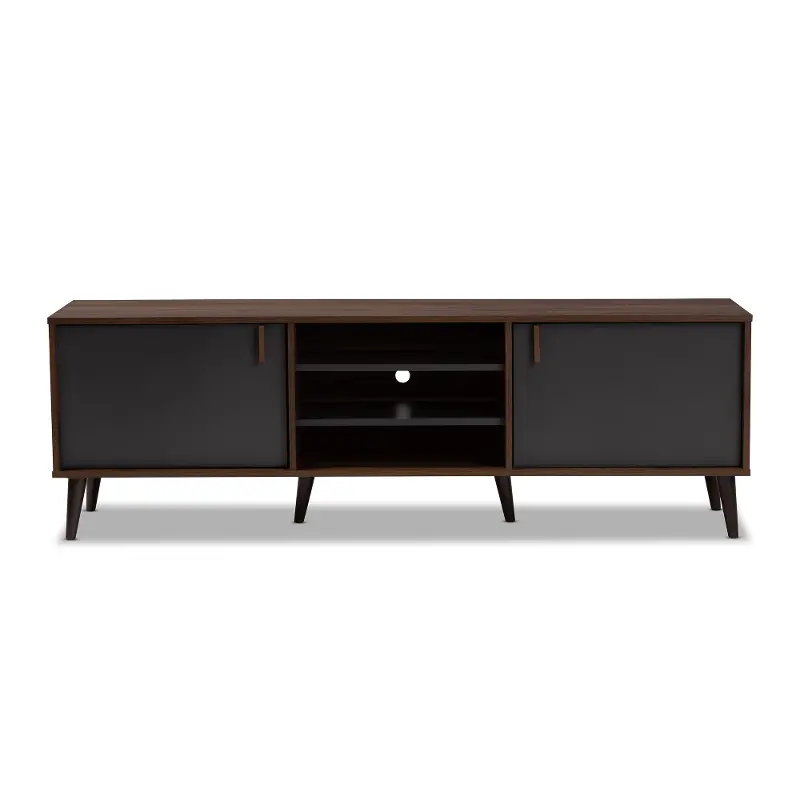Modern Brown and Dark Grey Finished Mid-Century TV Stand - Abilene