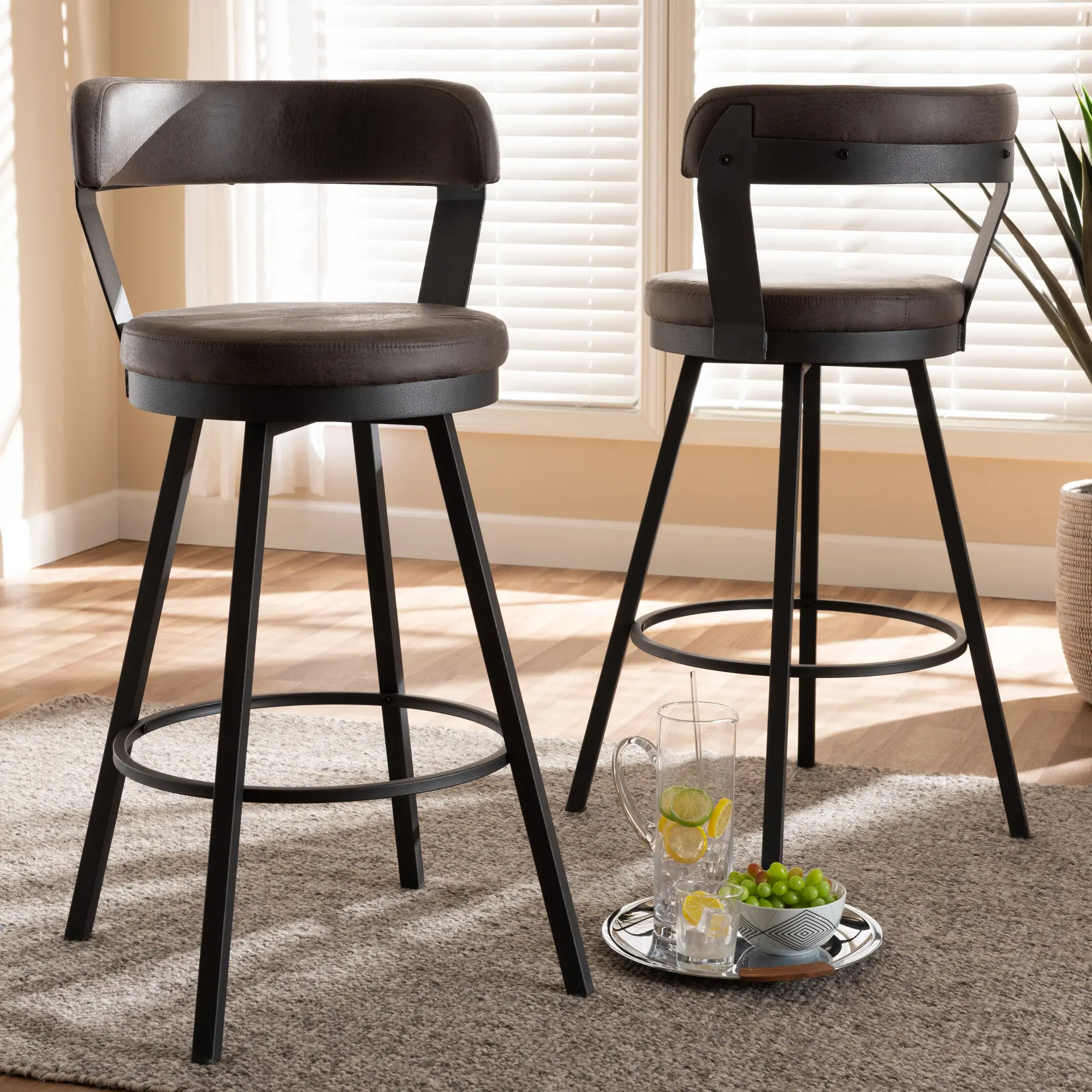 149-8968-RCW Delbert Gray Swivel Bar Stools - Set of 2-2