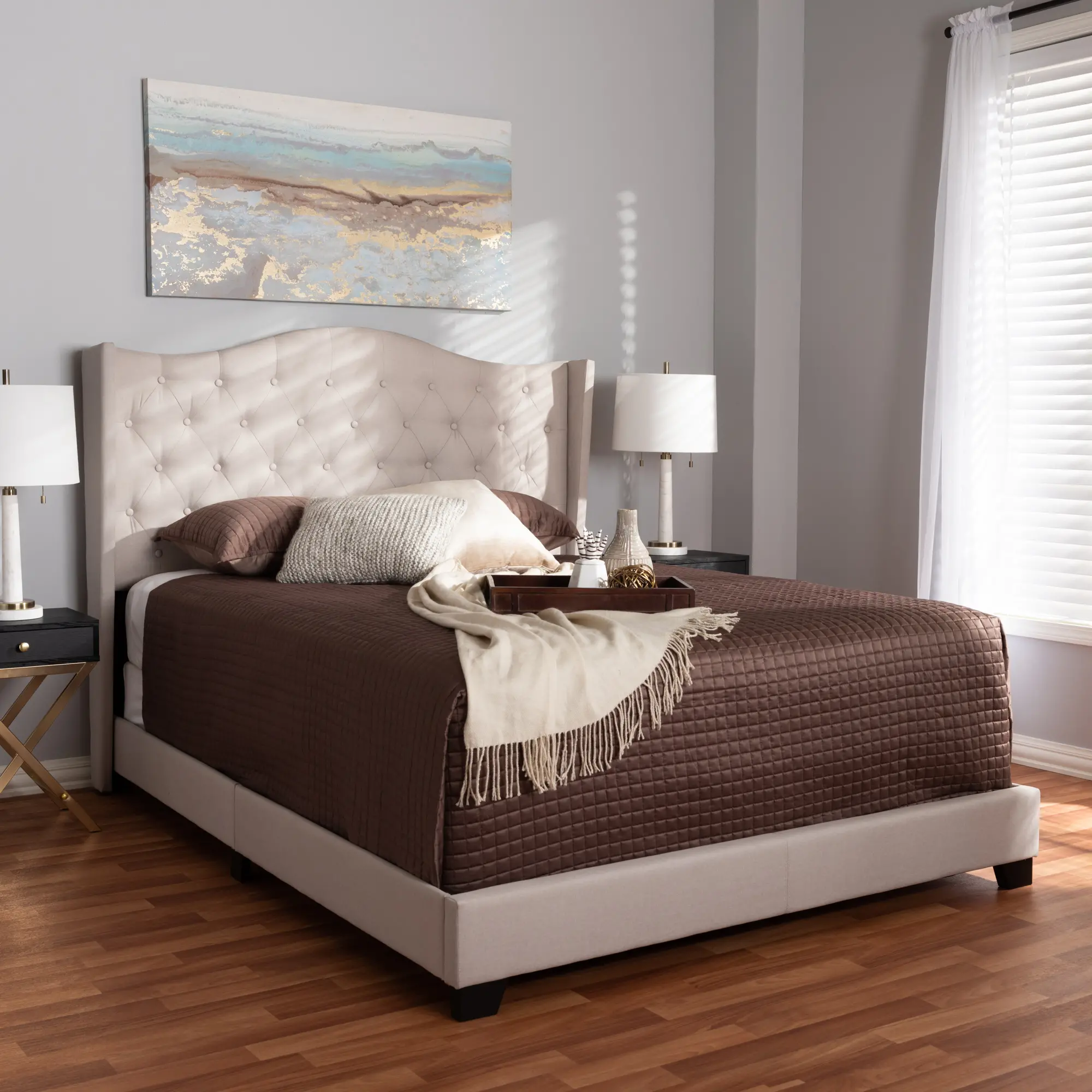 149-8936-RCW Contemporary Beige Upholstered Queen Bed - Natasha-2