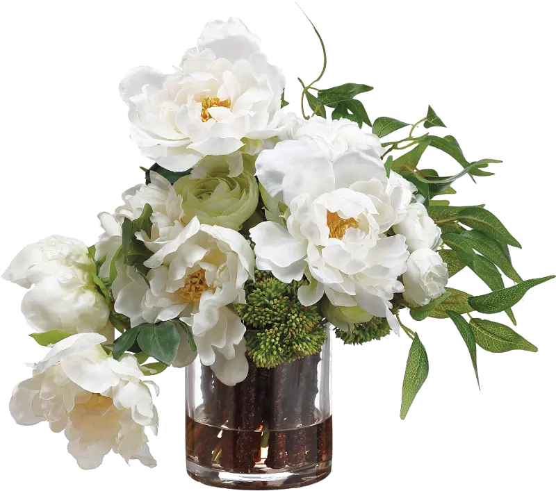 Faux White Peony and Ranunculus Arrangement in Cylinder Vase