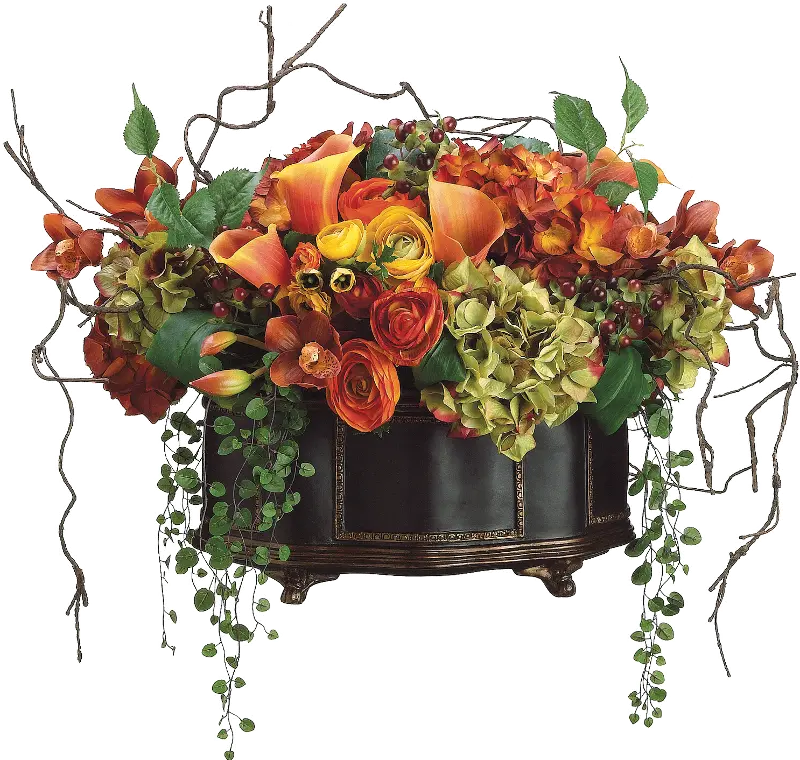 Orange and Yellow Hydrangea, Calla Lily, and Ranunculus Faux Arrangement