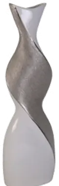 20 Inch White and Silver Twist Ceramic Vase