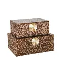 10 Inch Brown and Gold Velveteen Leopard Print Box
