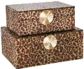 8 Inch Brown and Gold Velveteen Leopard Print Box