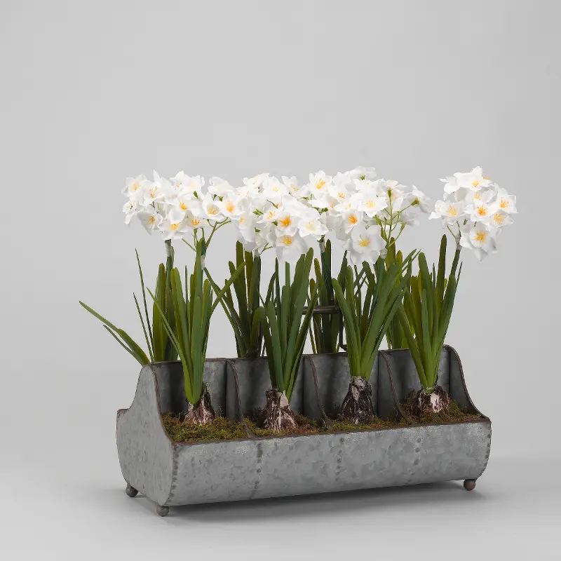 Faux Paperwhite Bulbs Arrangement in Metal Tray