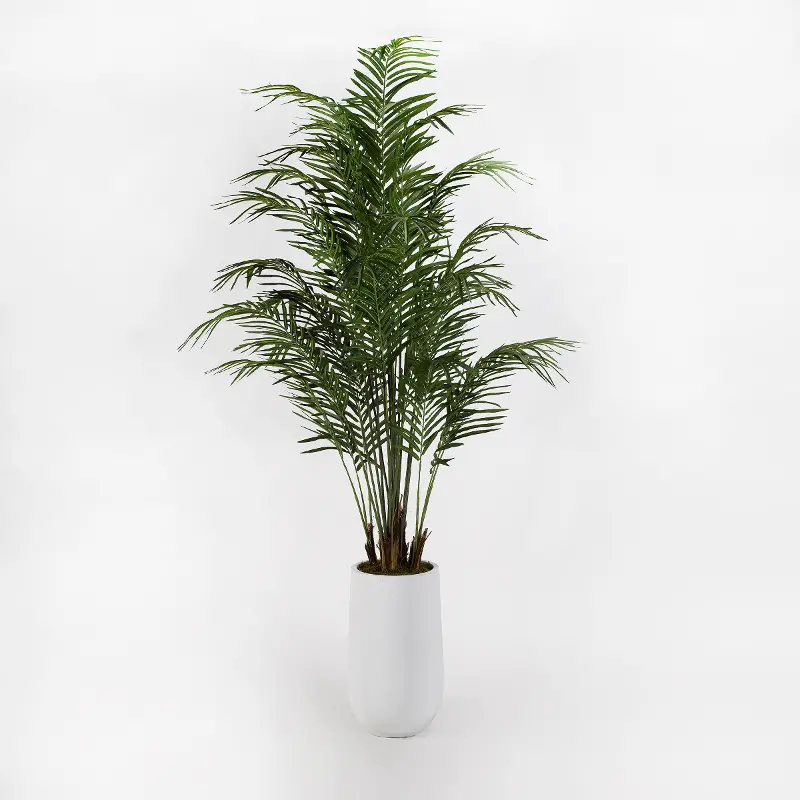 Faux Green Areca Palm Tree Arrangement in White Planter