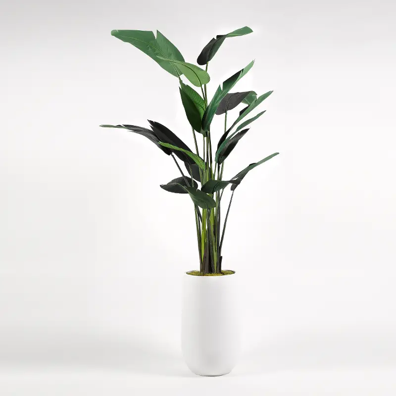 Faux Green Traveler Palm Tree Arrangement in White Planter