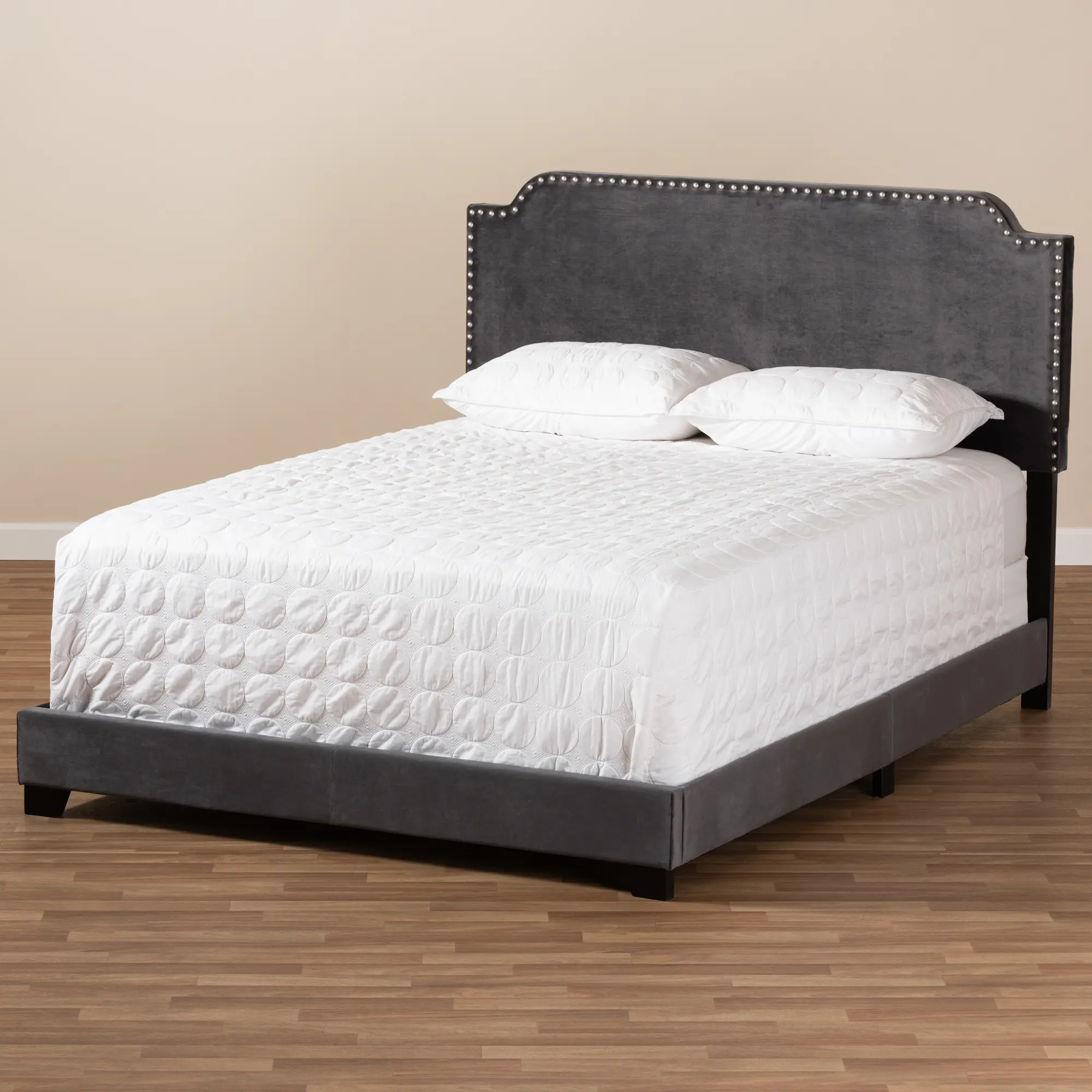 149-8957-RCW Glam Dark Gray Velvet Upholstered Queen Bed - Eleanora-3