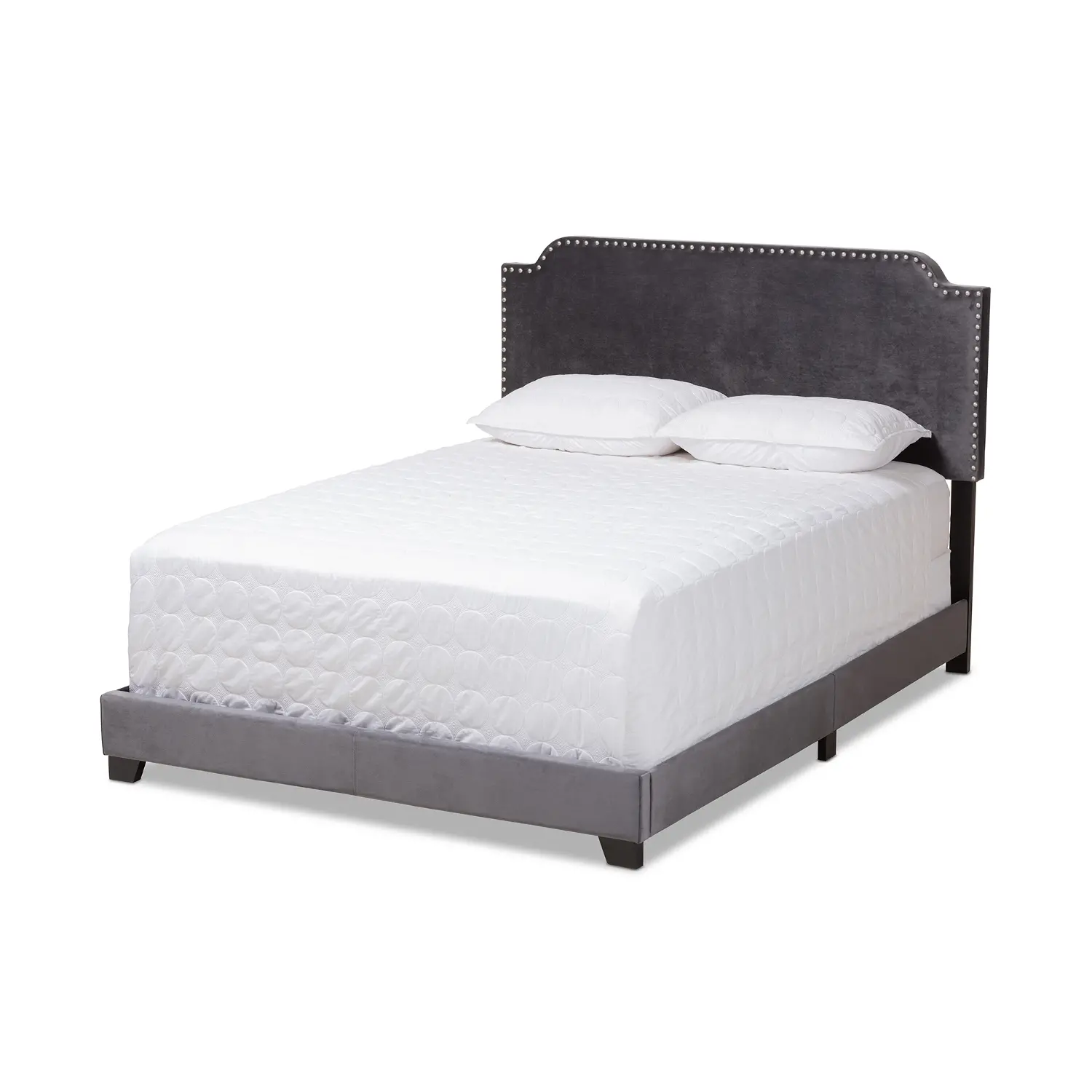 149-8957-RCW Glam Dark Gray Velvet Upholstered Queen Bed - Eleanora-1
