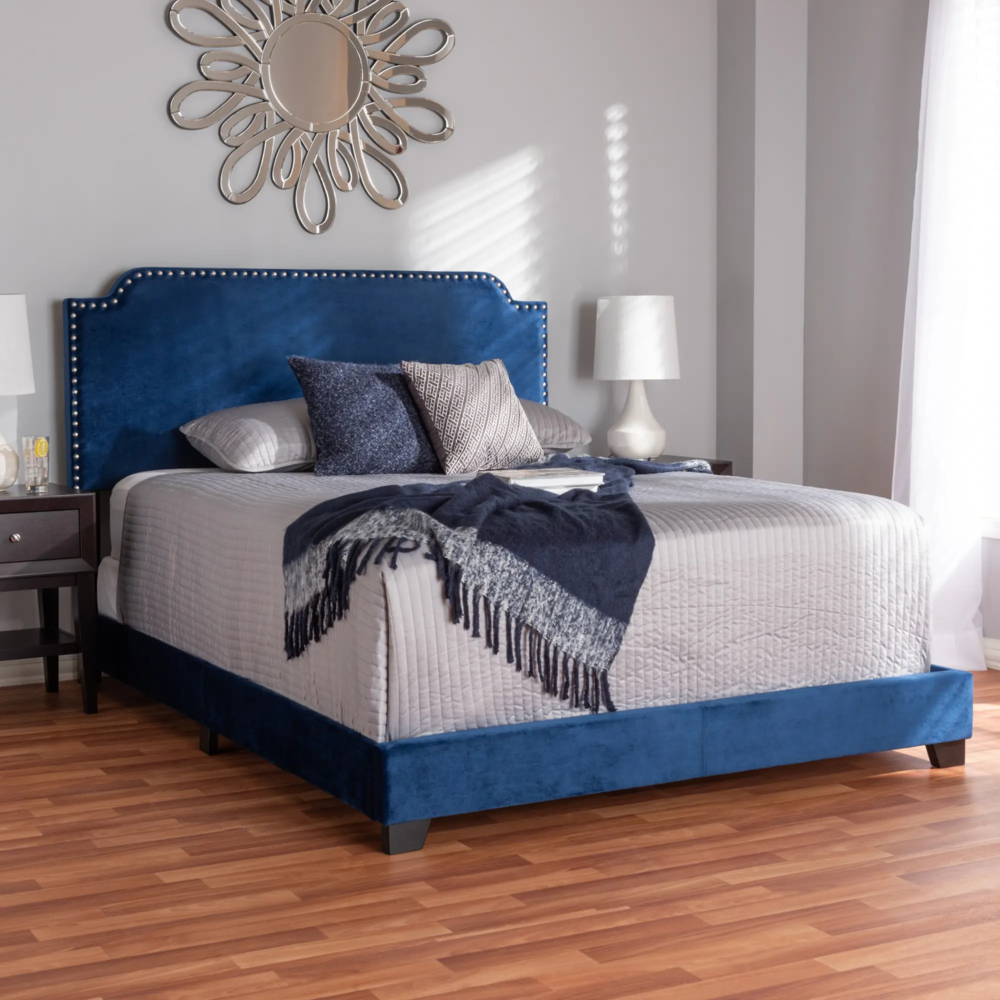 149-8955-RCW Glam Navy Blue Velvet Upholstered King Bed - Eleanora-2