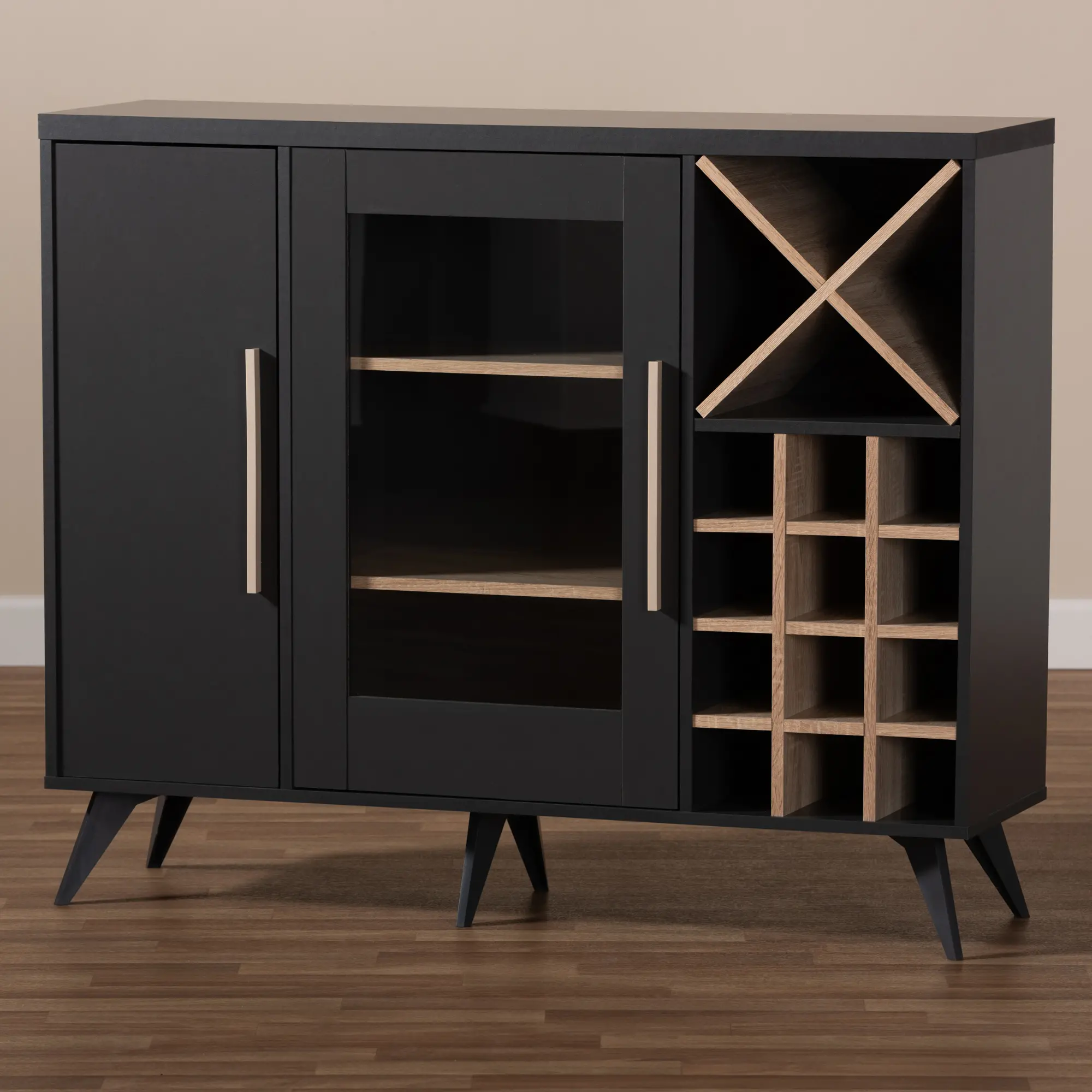 150-9004-RCW Laurie Mid Century Dark Gray and Oak Wine Cabinet-2