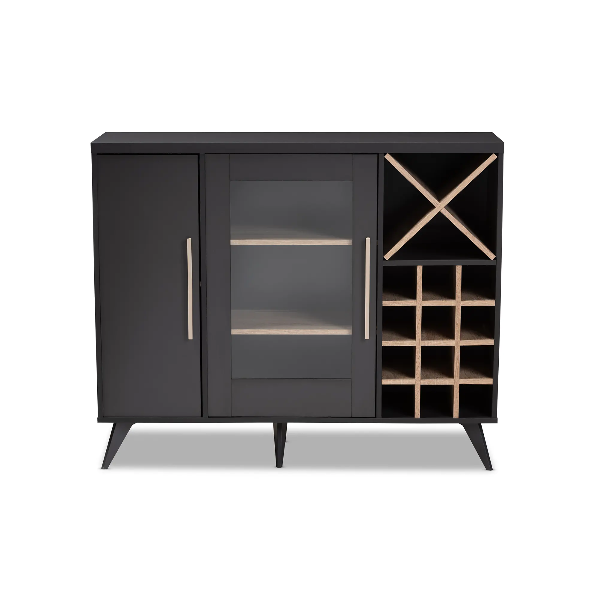 150-9004-RCW Laurie Mid Century Dark Gray and Oak Wine Cabinet-3