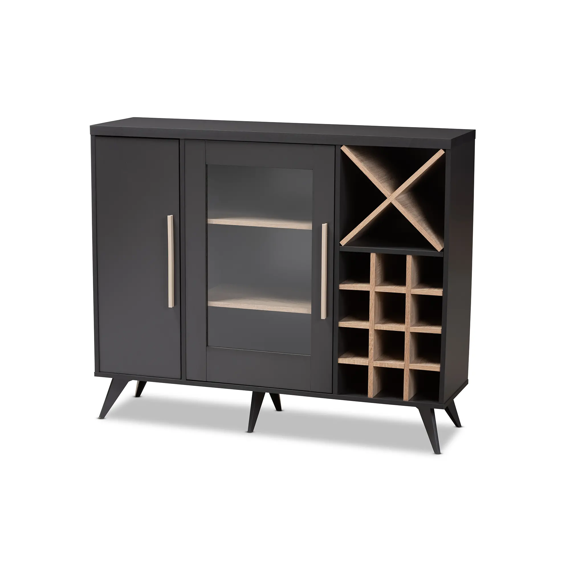 150-9004-RCW Laurie Mid Century Dark Gray and Oak Wine Cabinet-4