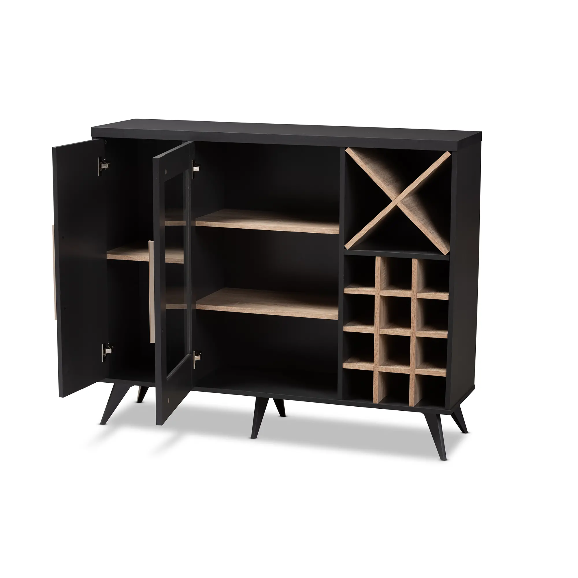 150-9004-RCW Laurie Mid Century Dark Gray and Oak Wine Cabinet-5