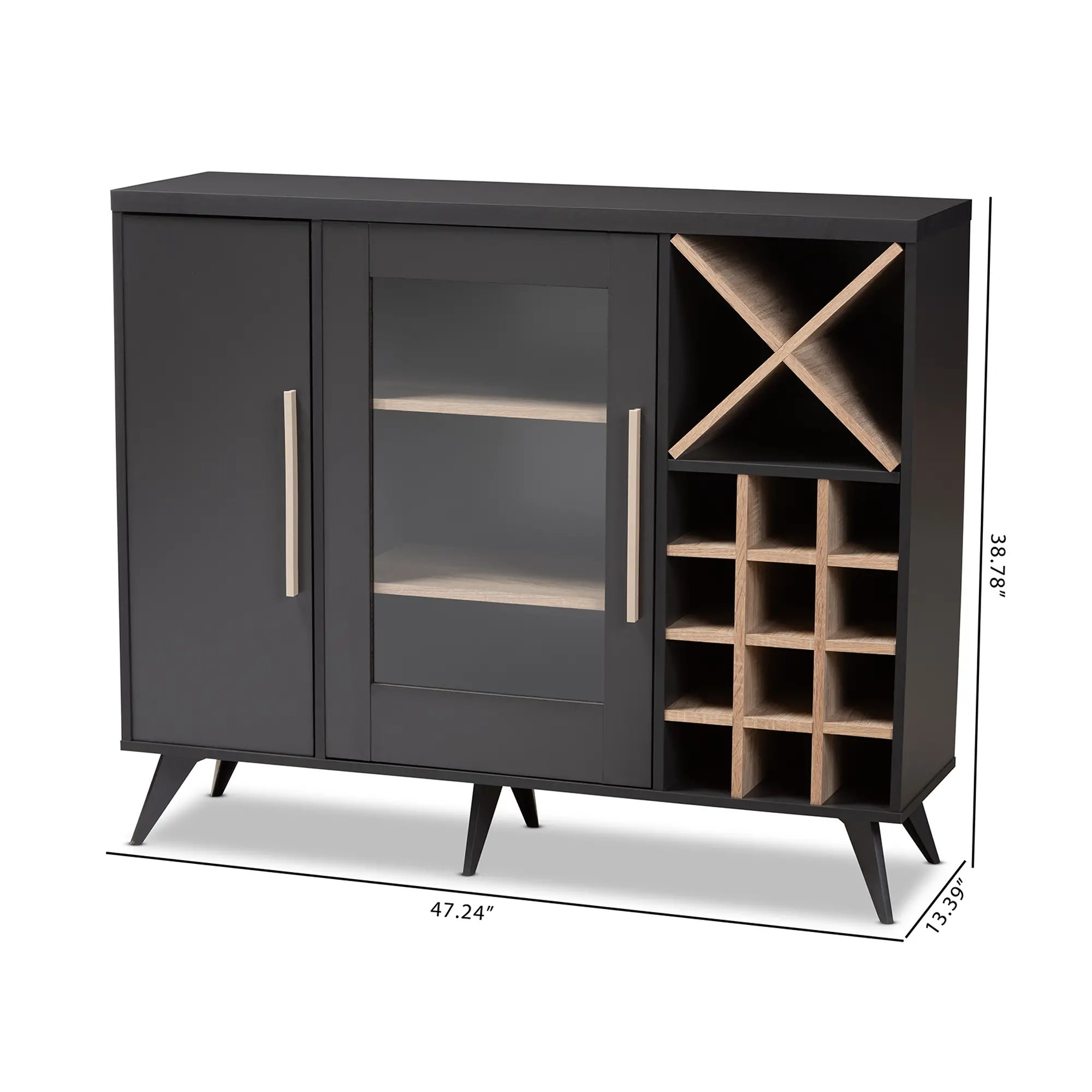150-9004-RCW Laurie Mid Century Dark Gray and Oak Wine Cabinet-9