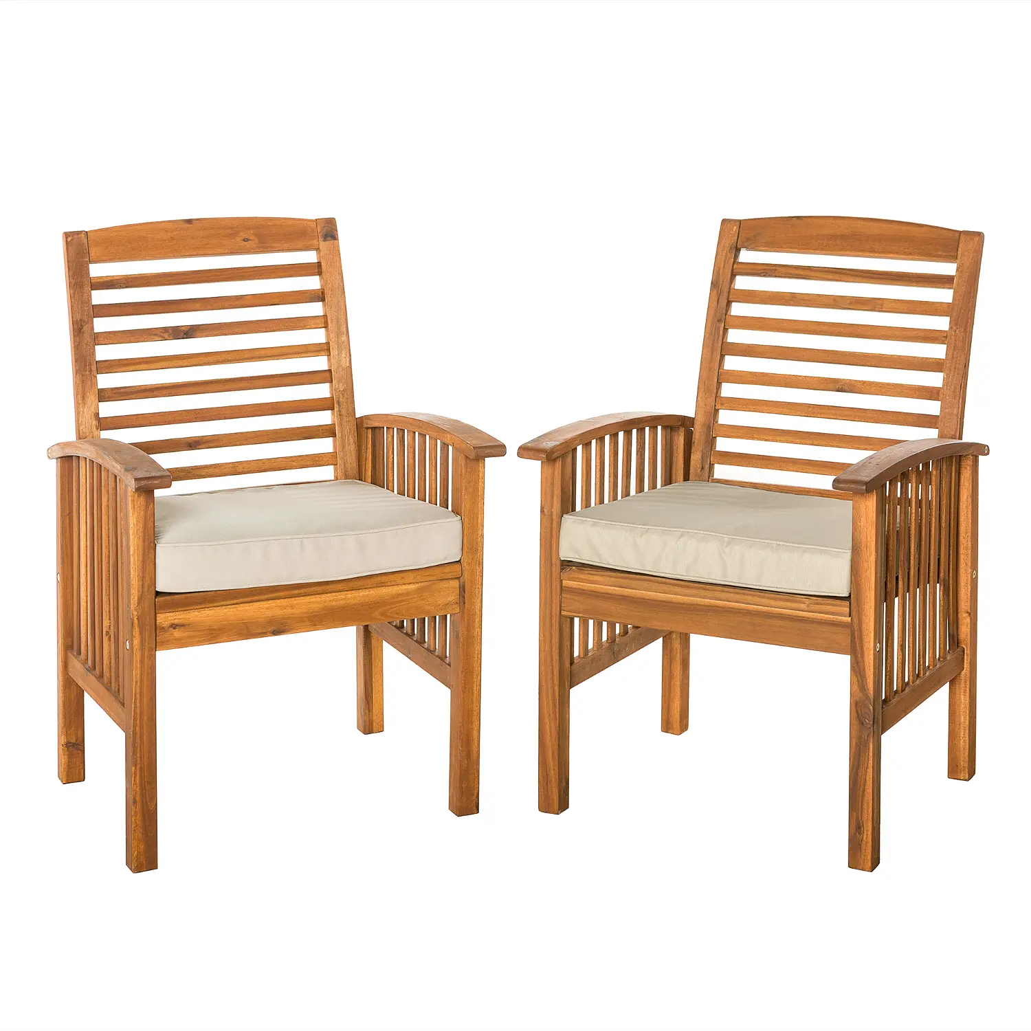 OWC2BR Acacia Wood Outdoor Patio Chairs with Cushions, Set of 2-1
