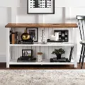 BS52LCSWWH Efron White and Wood 52 Inch Storage Console - Walker Edison