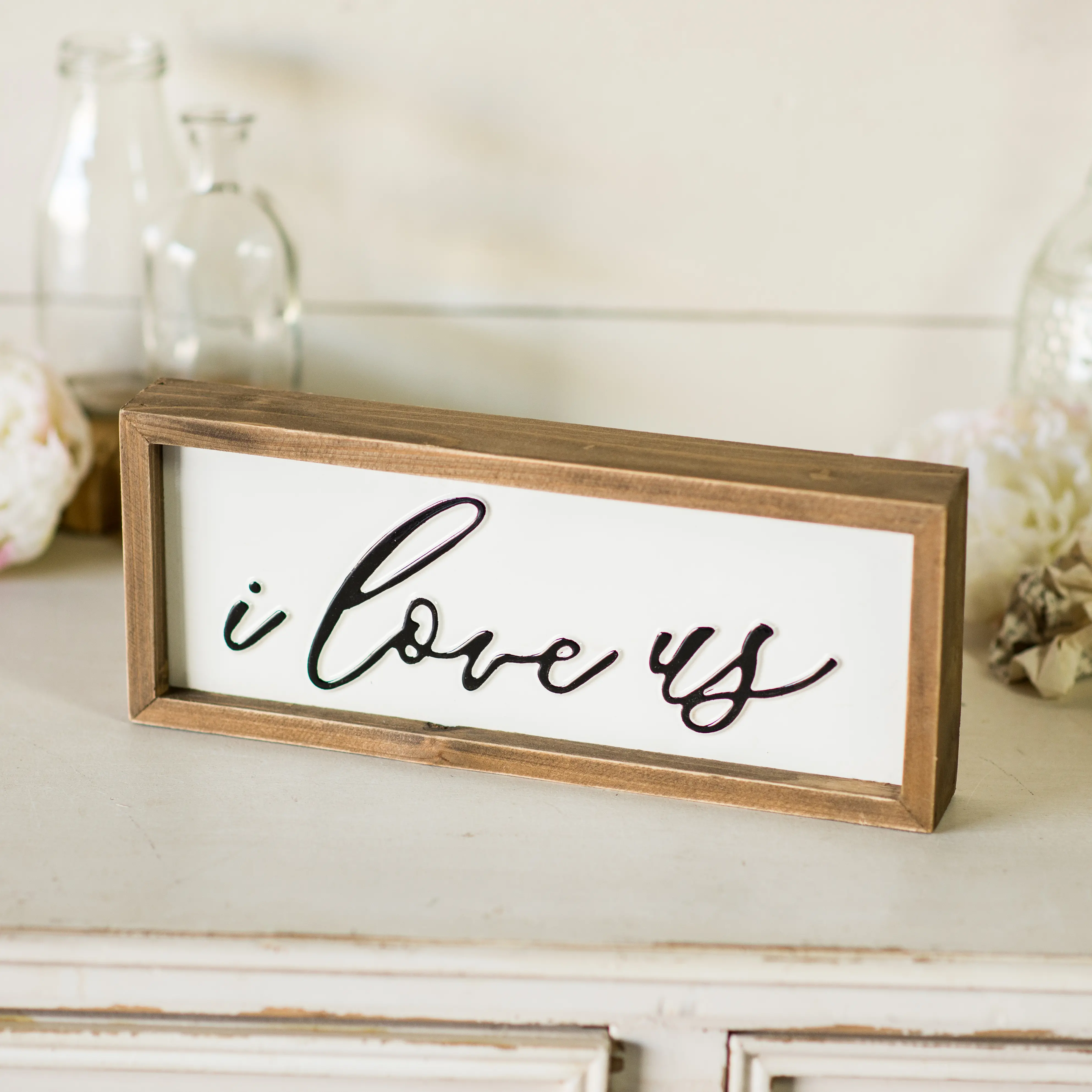 Light Brown, White and Black I Love Us Wood Frame Sign-2