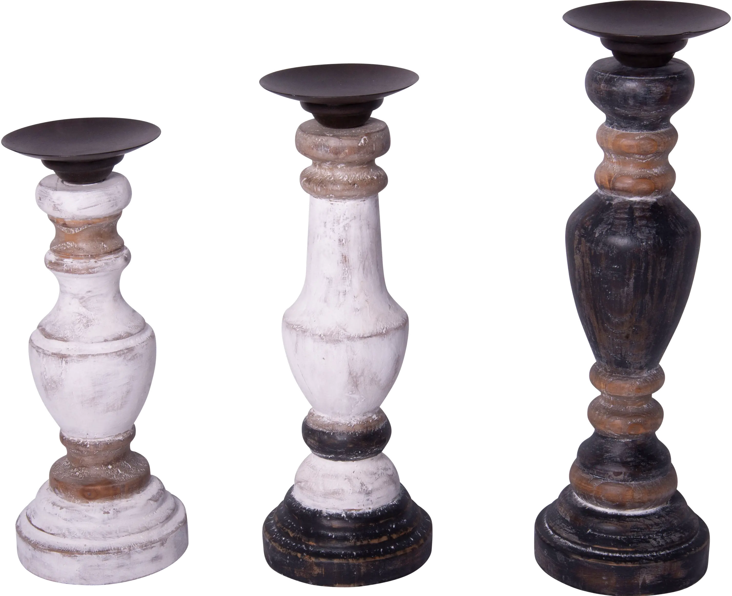 13 Distressed White, Black, and Brown Candle Holder-1
