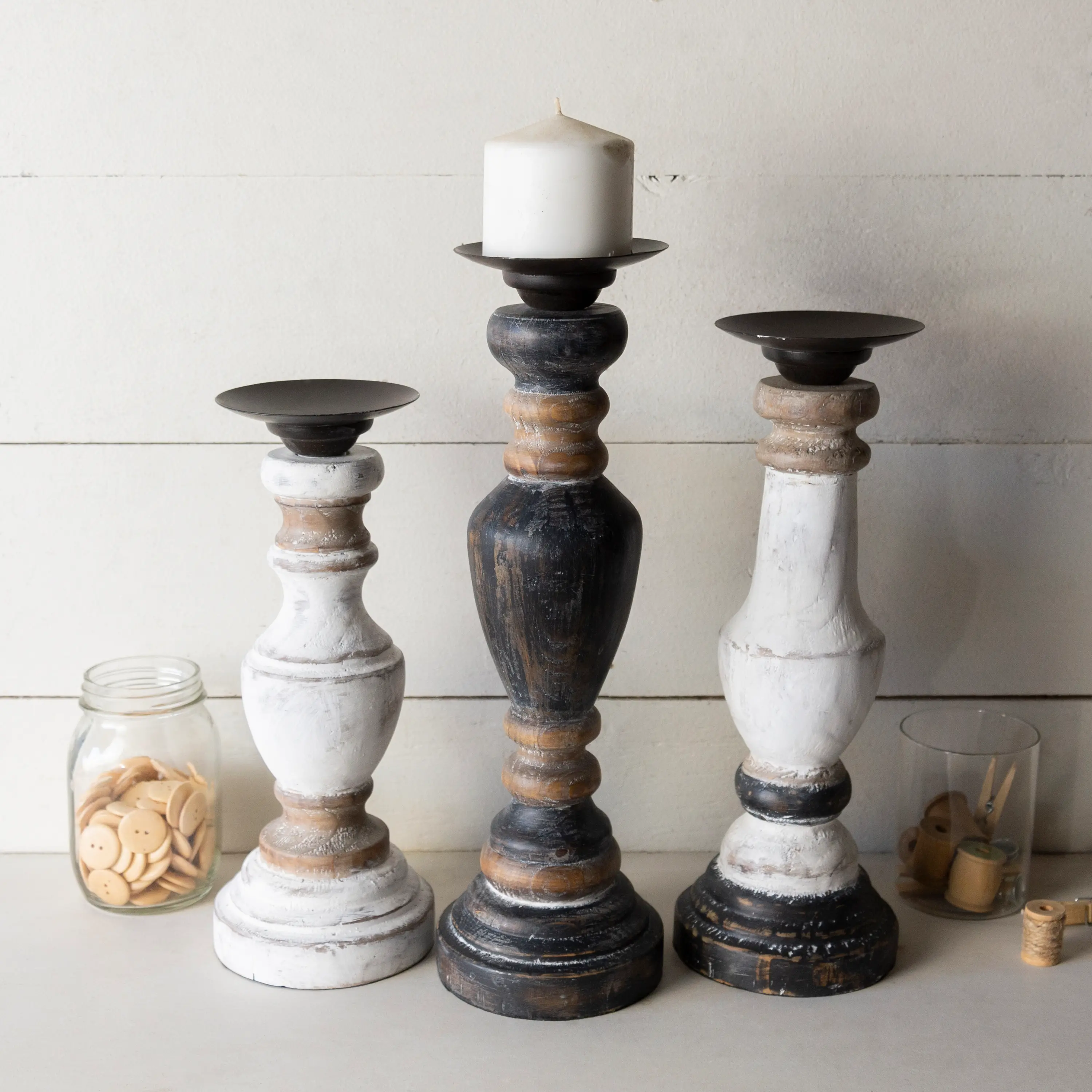 12 Distressed Black and Brown Candle Holder-2
