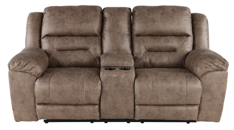 Stoneland Fossil Brown Reclining Loveseat with Console