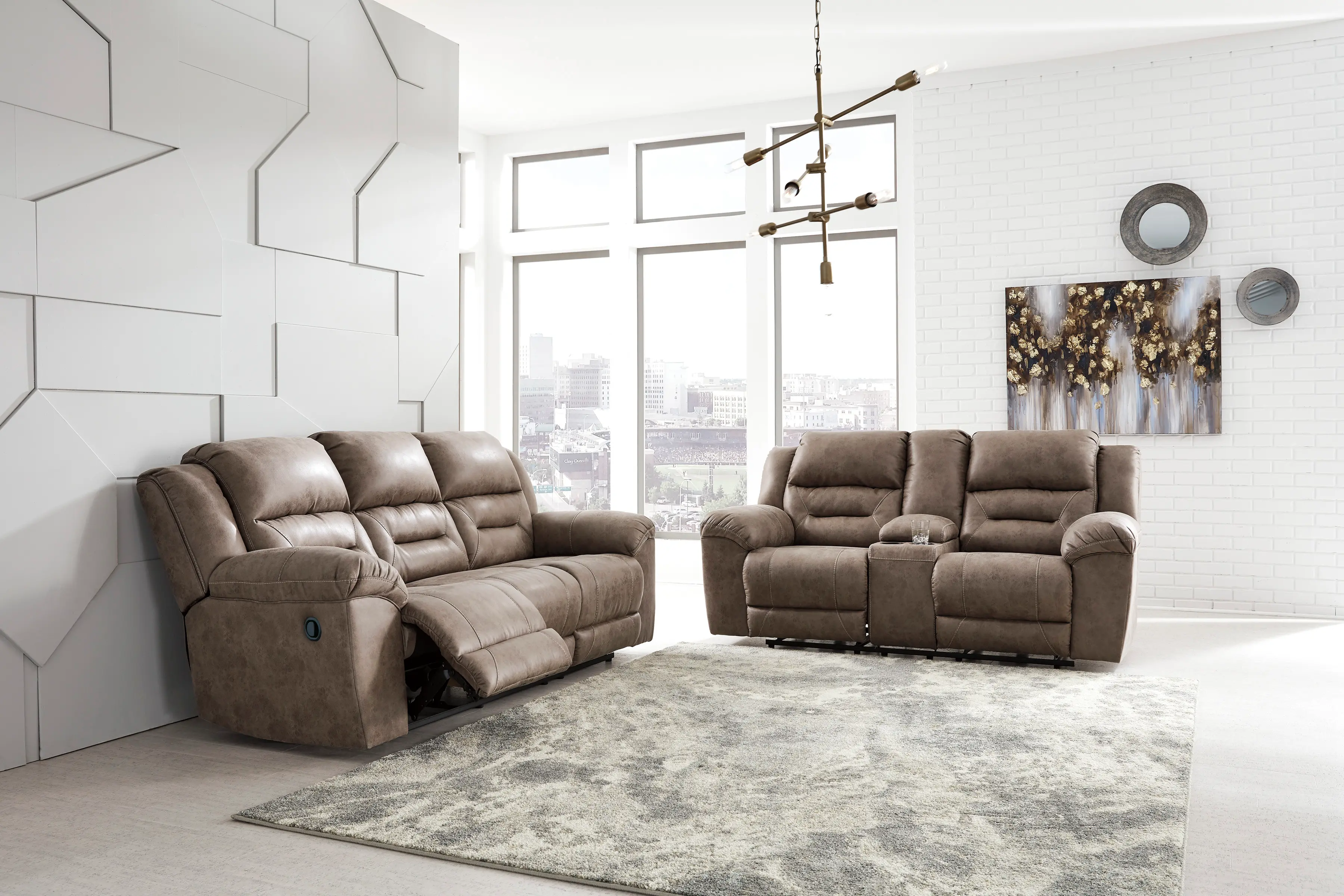 Stoneland Fossil Brown Reclining Loveseat with Console-2
