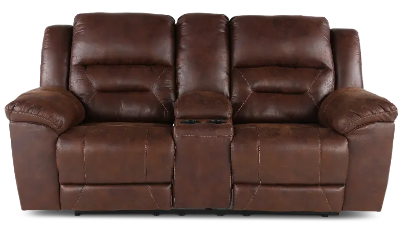 Stoneland Chocolate Brown Reclining Loveseat with Console