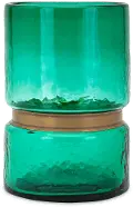 9 Inch Emerald Green Glass and Metal Vase
