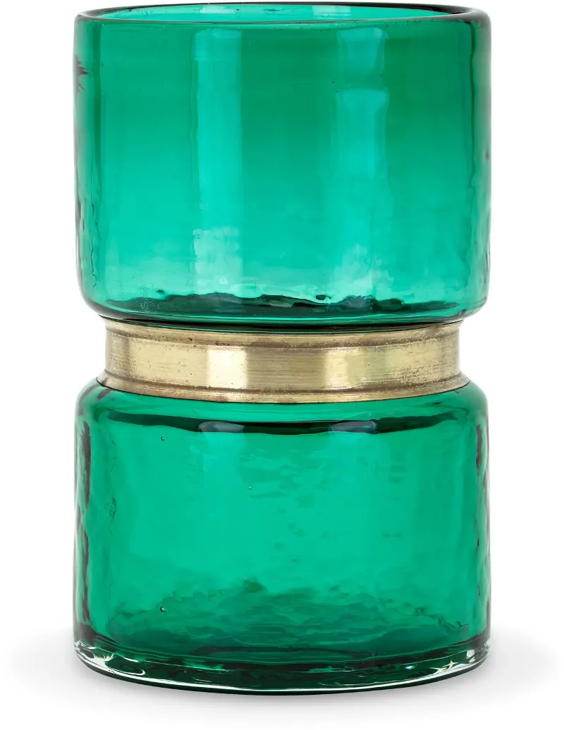 7 Inch Emerald Green Glass and Metal Vase