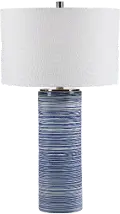 White and Indigo Blue Striped Glaze Ceramic Table Lamp