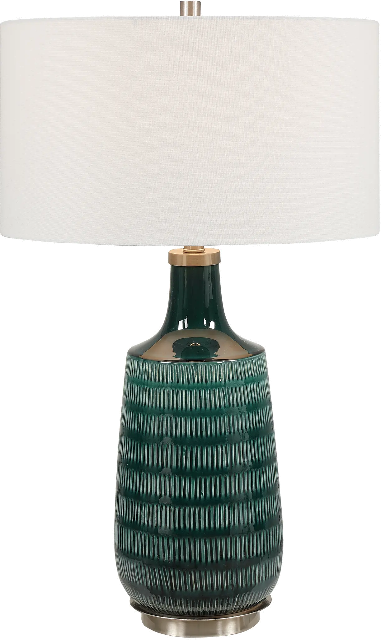 Deep Teal Glazed Table Lamp with Brushed Nickel Accents-1