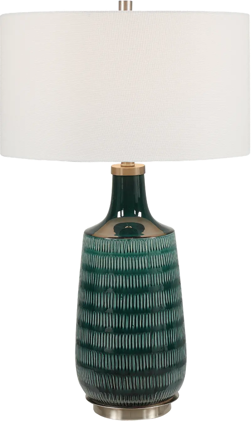 Deep Teal Glazed Table Lamp with Brushed Nickel Accents