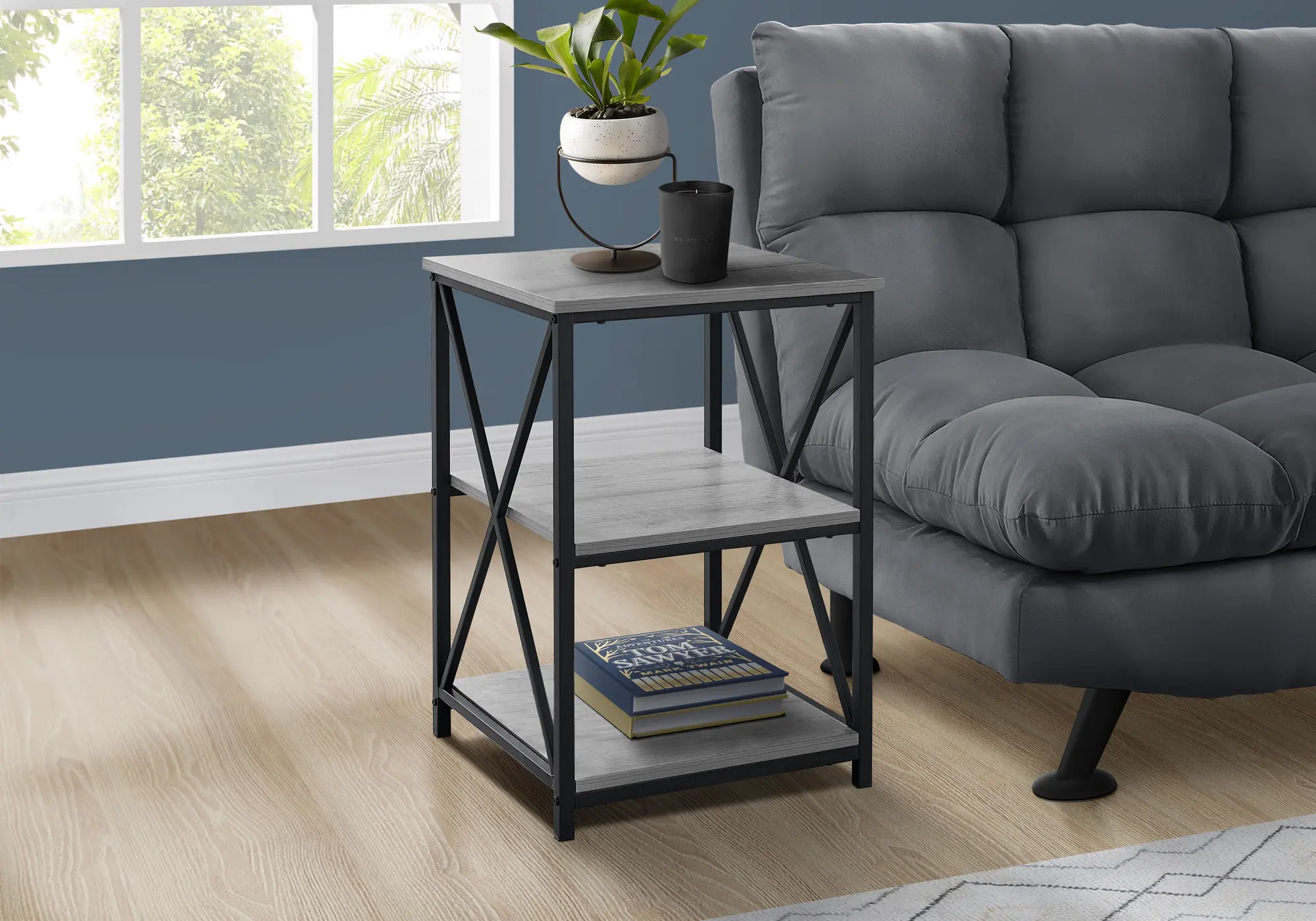 Gray and Black End Table - X Frame-2