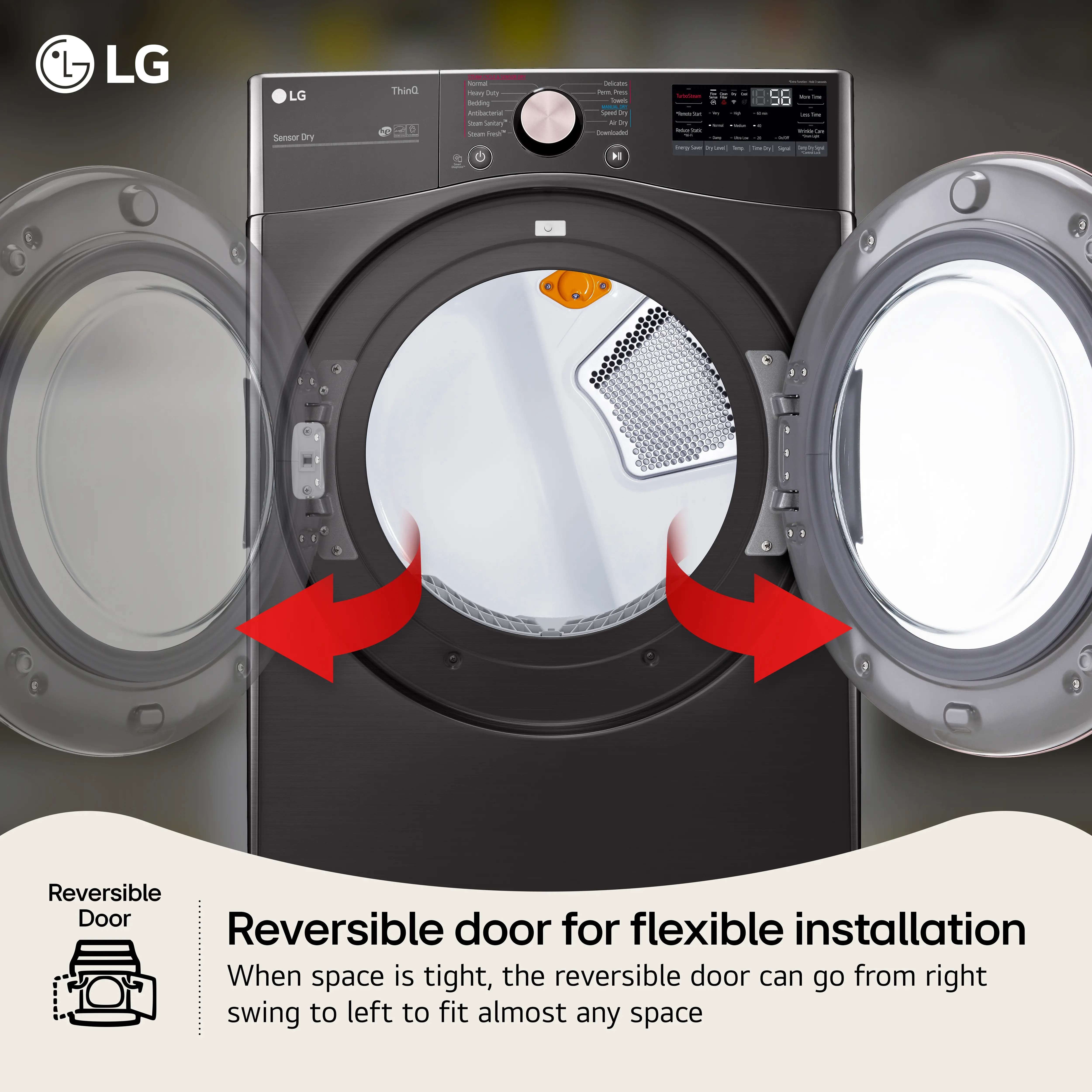 DLGX4001B LG Smart Front Load Gas Dryer with TurboSteam and Built-In Intelligence - 7.4 cu. ft. Black Steel-2